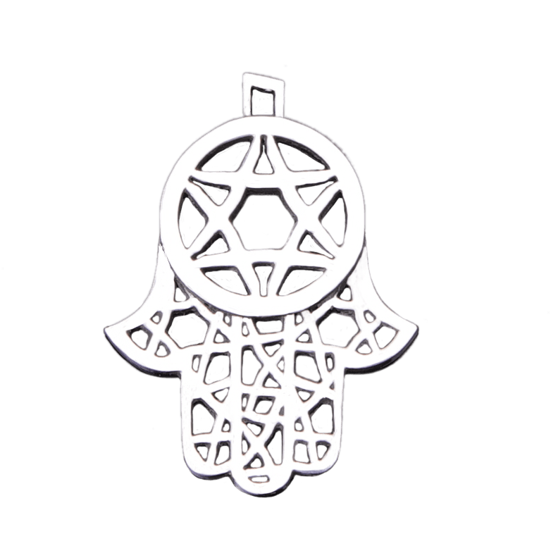 Pendant "Hamsa with ornament and Stars of David" made of silver