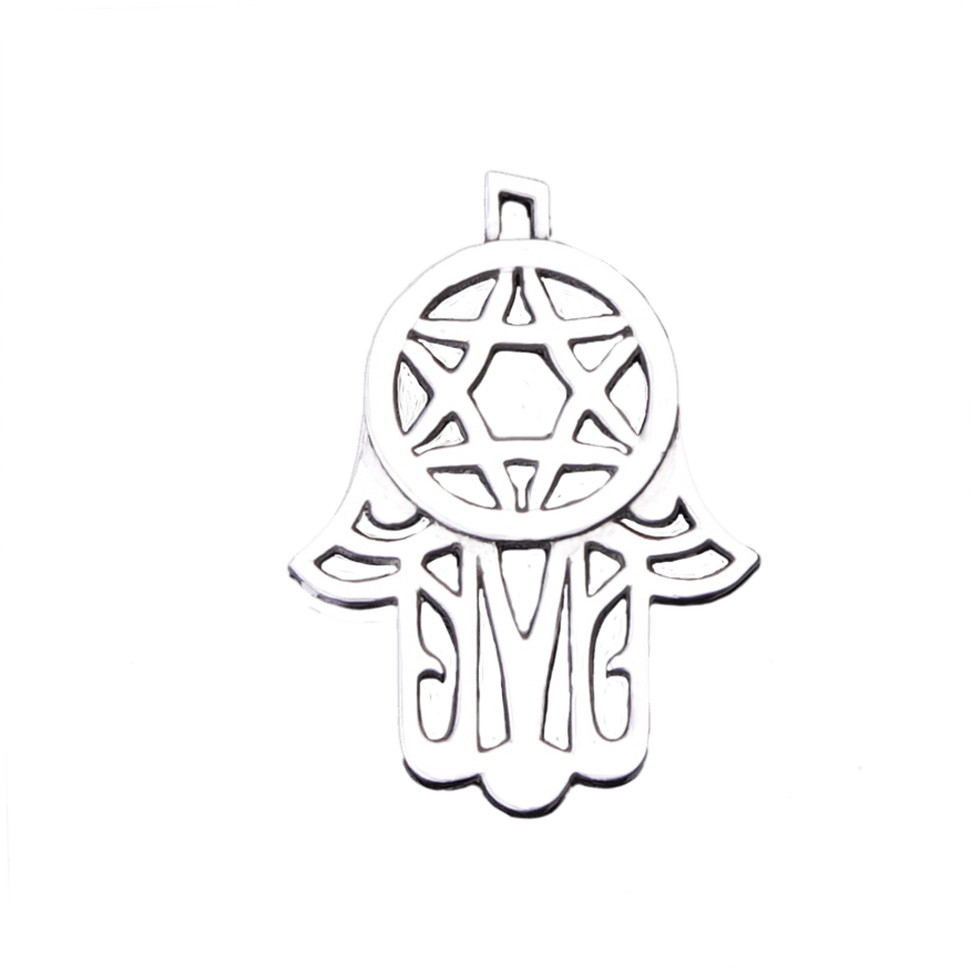 Pendant "Hamsa with ornament and Stars of David" made of silver