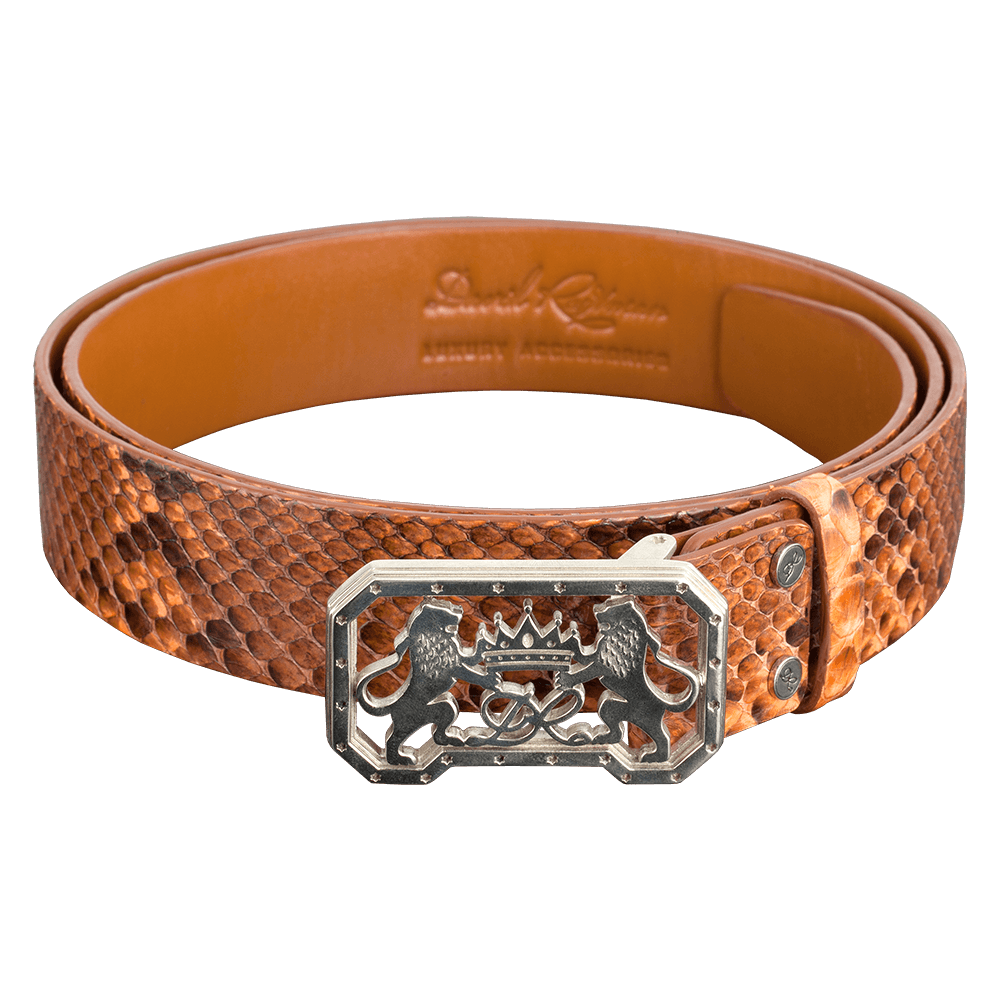 Belt made of orange python leather
