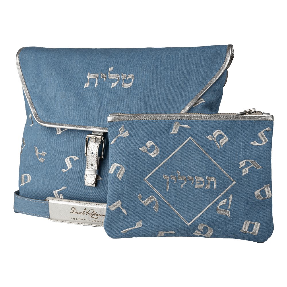 Set "Tzfat" for Tallit and Tefillin with letters made of denim