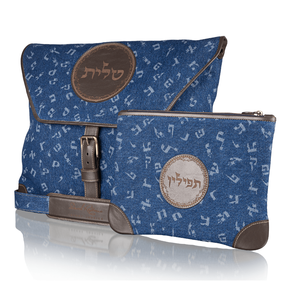 Set "Tzfat" for Tallit and Tefillin with letters made of denim