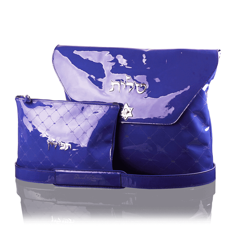 Set "King David" for Tallit and Tefillin made of blue patent leather