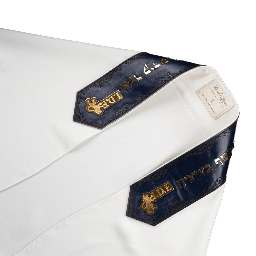 Tallit "Lions" made of silk with blue leather and silver