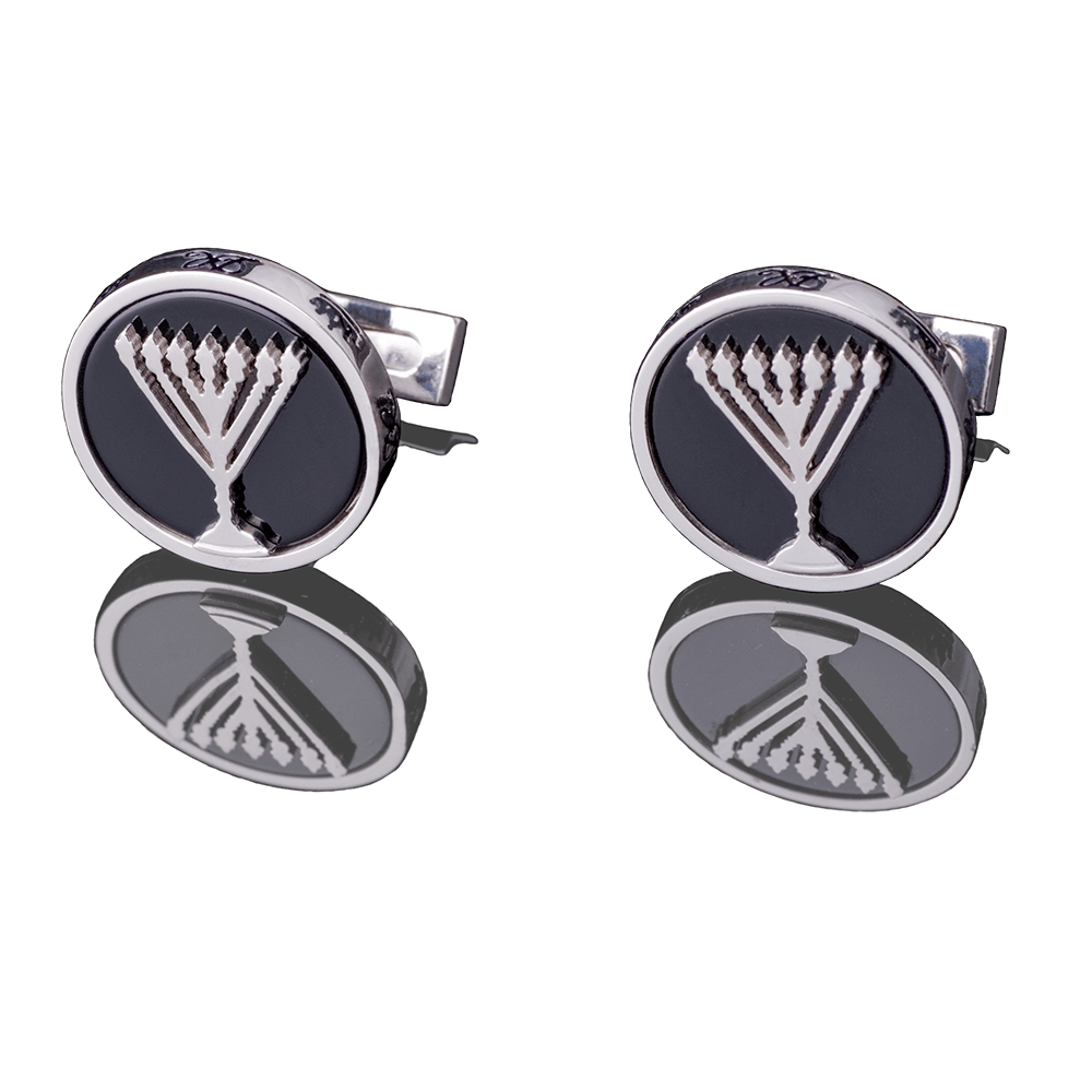 Silver cufflinks "Menorah" with black onyx