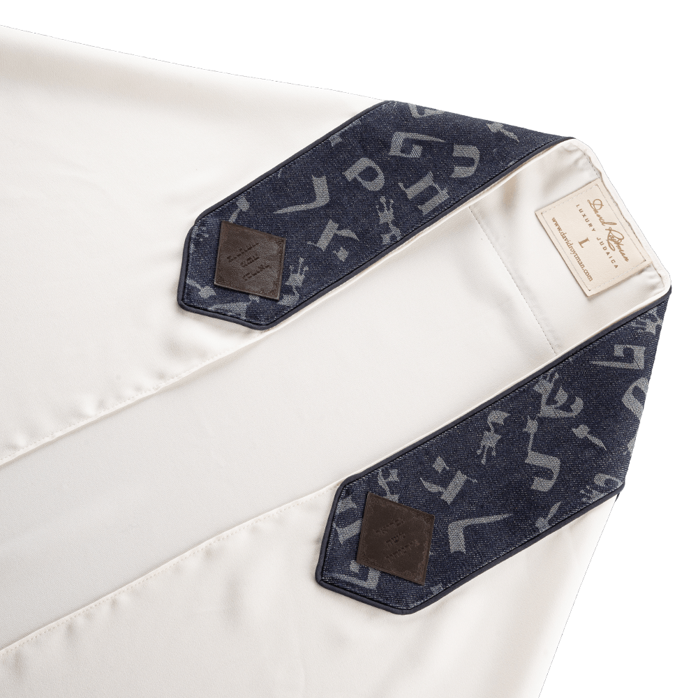 Tallit "Letters of the Hebrew alphabet" made of wool with denim
