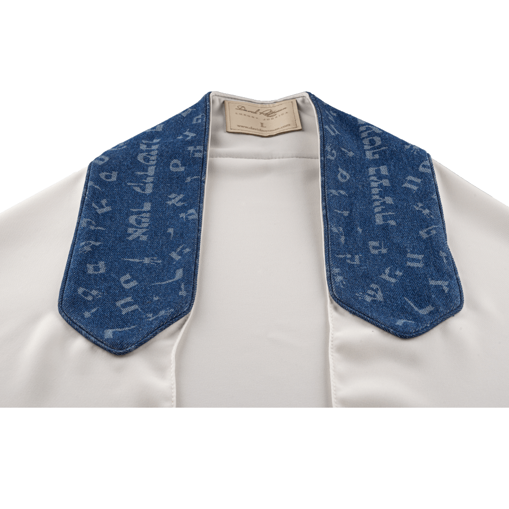 Tallit "Letters of the Hebrew alphabet" made of wool with denim