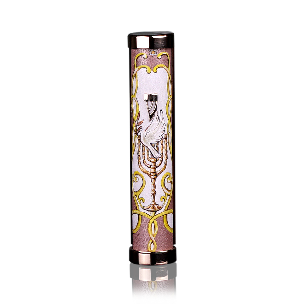 Case for mezuzah "Tzfat" with art "Pigeon and menorah"